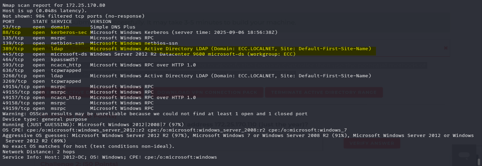 Nmap Scan for DCs